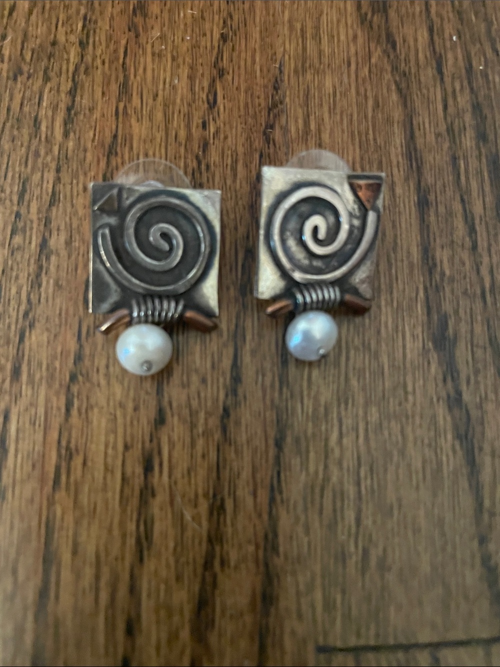 Sterling Silver-Tone Spiral Pearl Drop Earrings - White Pearl